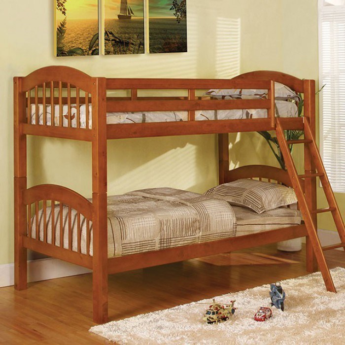 Furniture of America University CM BK458Q OAK BED TR Twin over Queen Bunk Bed and Trundle Furniture and More Bed Bunk Bed